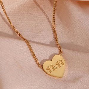 1111 Heart Angel Number‎ Pendant Necklace 18K Gold